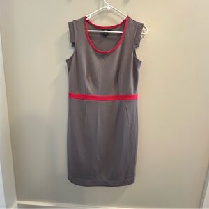 Massini Gray and Red Sheath Midi Dress Sleeveless Crew Neck